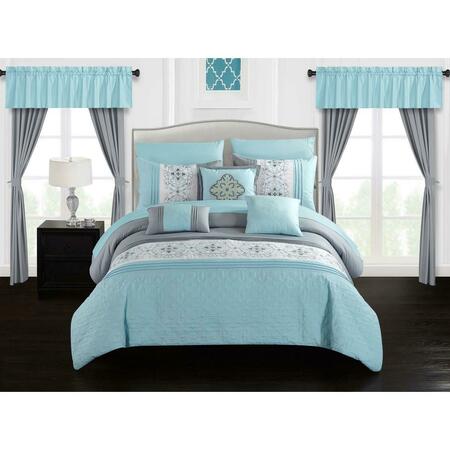 CHIC HOME Renard Comforter Set, Aqua Blue - King - 20 Piece, 20PK BCS06714-US